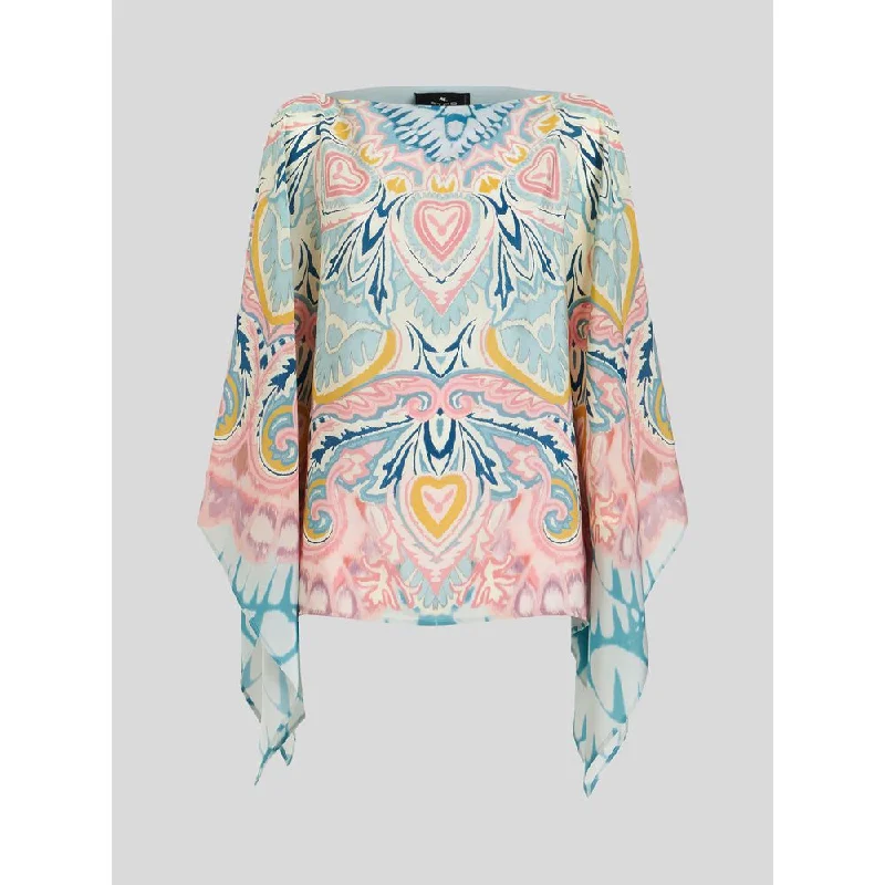 Poncho With Paisley Sunburst Print