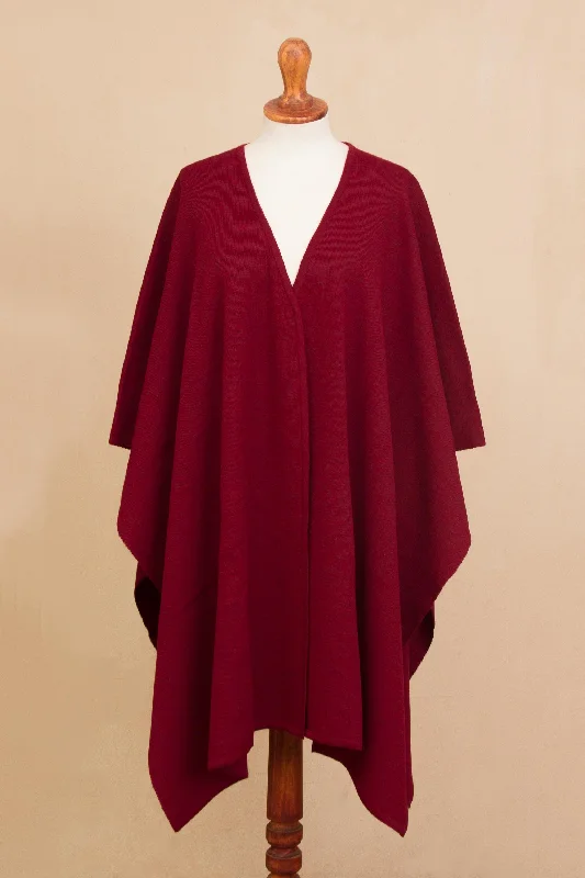 Elegant Fashion in Claret Knit Alpaca Blend Ruana in Claret from Peru