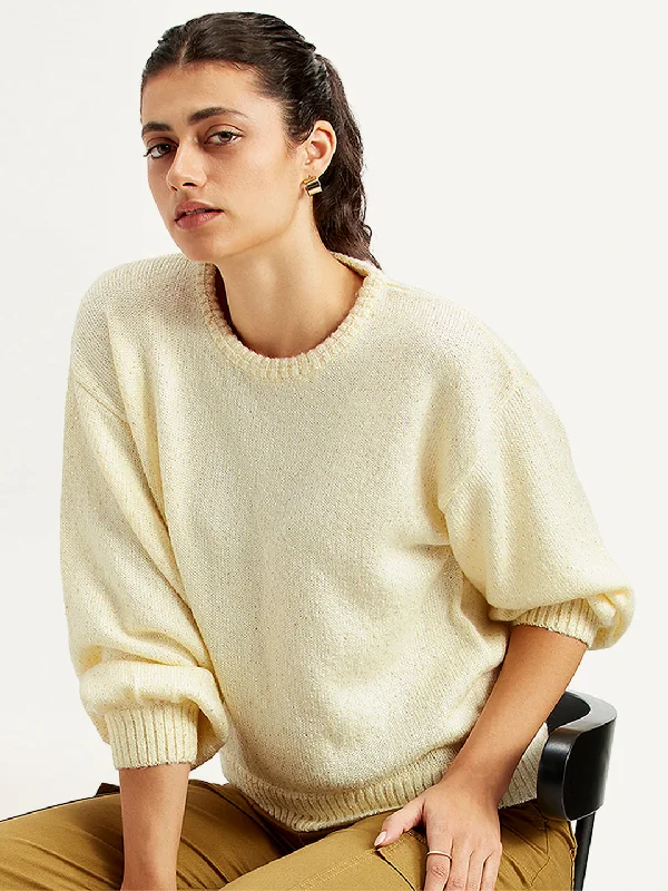 Women's Solid Yellow Crew Neck Sweater