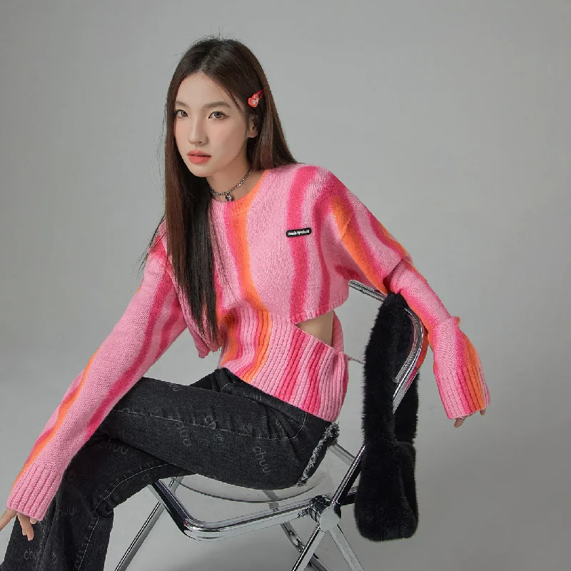 Groovy Feelings Printed Ribbed Knit Sweater