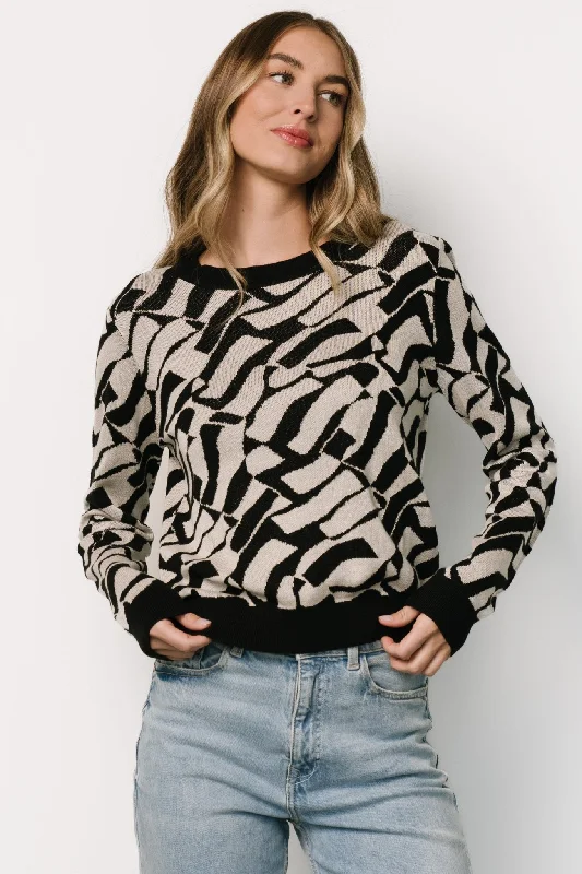 Petra Knit Sweater Top | Black + Ivory