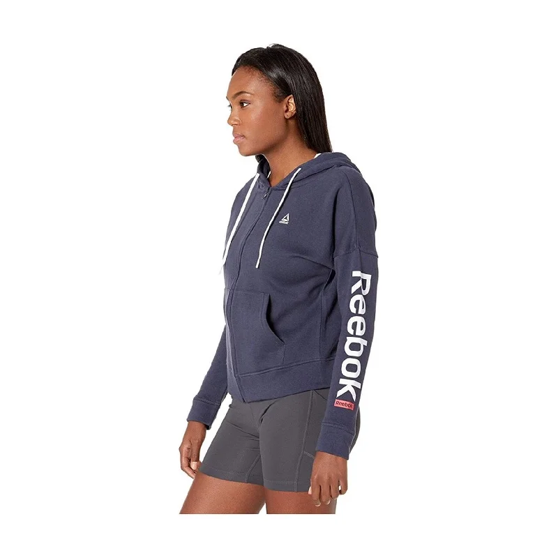 Reebok Womens Linear Logo Full Zip Hoodie Sweatshirt, Blue, X-Small