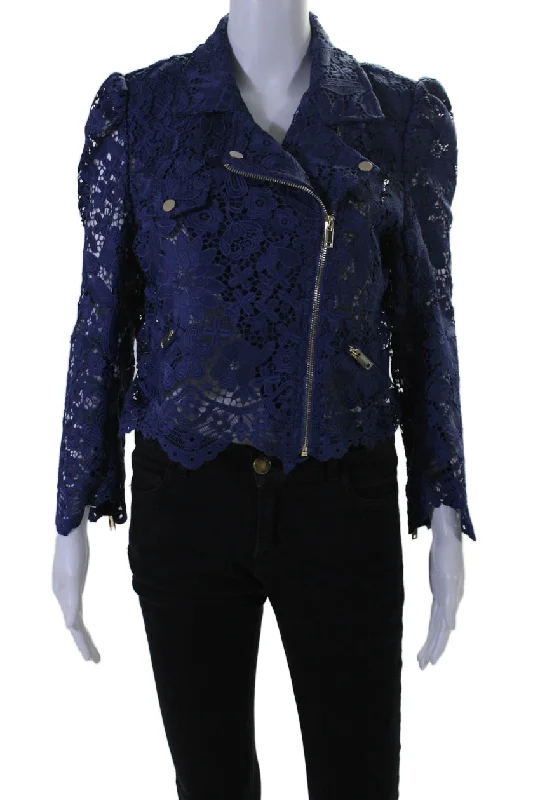 Generation Love Women's Collared Long Sleeves Full Zip Lace Jacket Blue