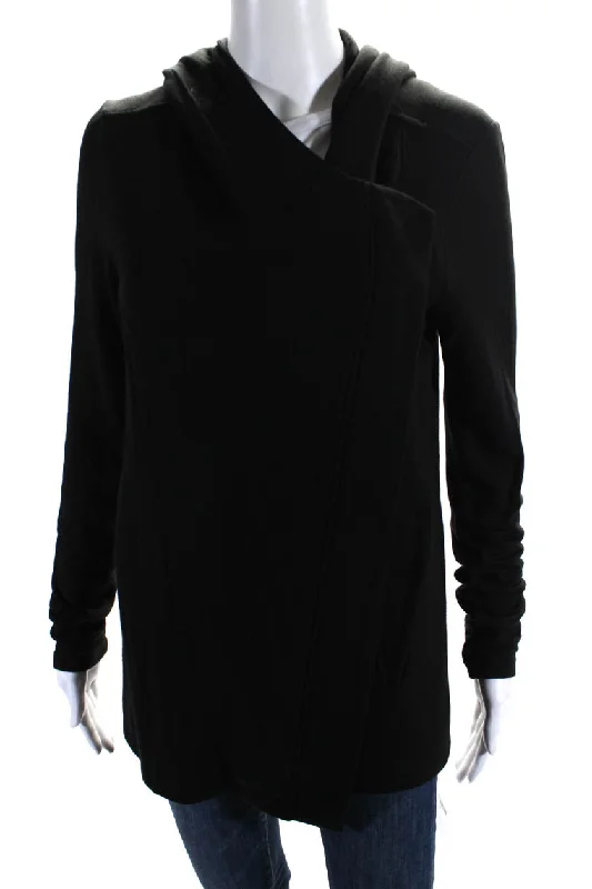 Helmut Lang Womens Front Zip Lightweight Knit Hooded Jacket Black