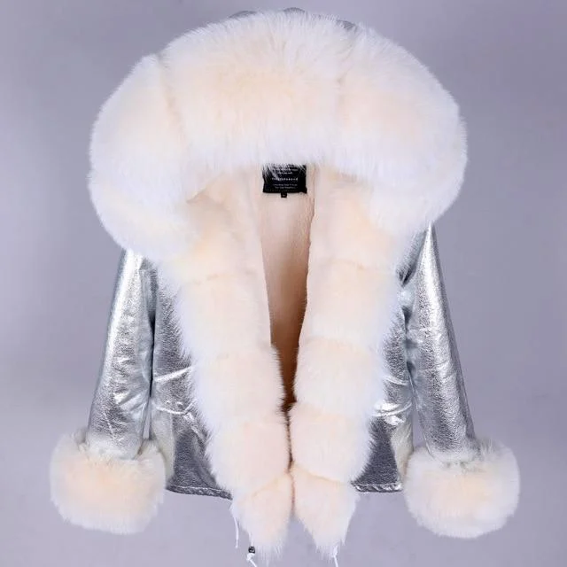 Natural Raccoon Fox Fur Winter Parka Thick Warm Zipper Women's Hood Jacket