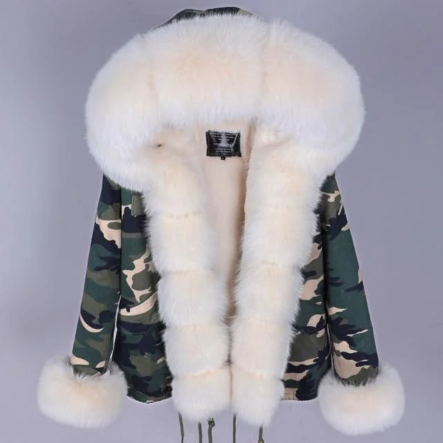 Thick Warm Winter Jacket with Hood Real Fox Raccoon Fur Parka for Women