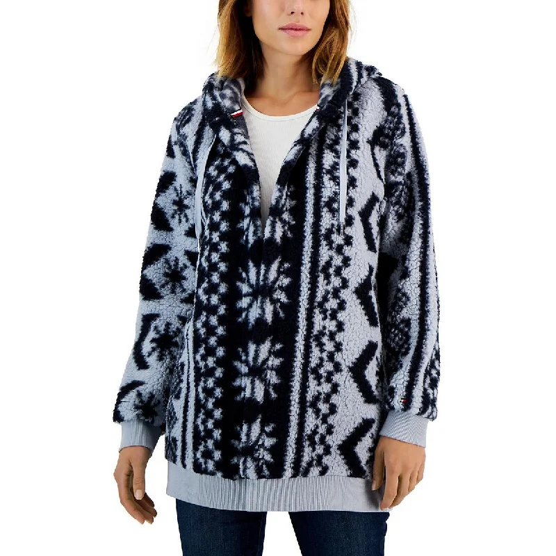 Tommy Hilfiger Womens Faux Fur Fair Isle Open Front