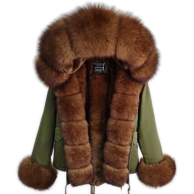 Women's Thick Natural Raccoon Fur Hood High Street Winter Coats & Jackets