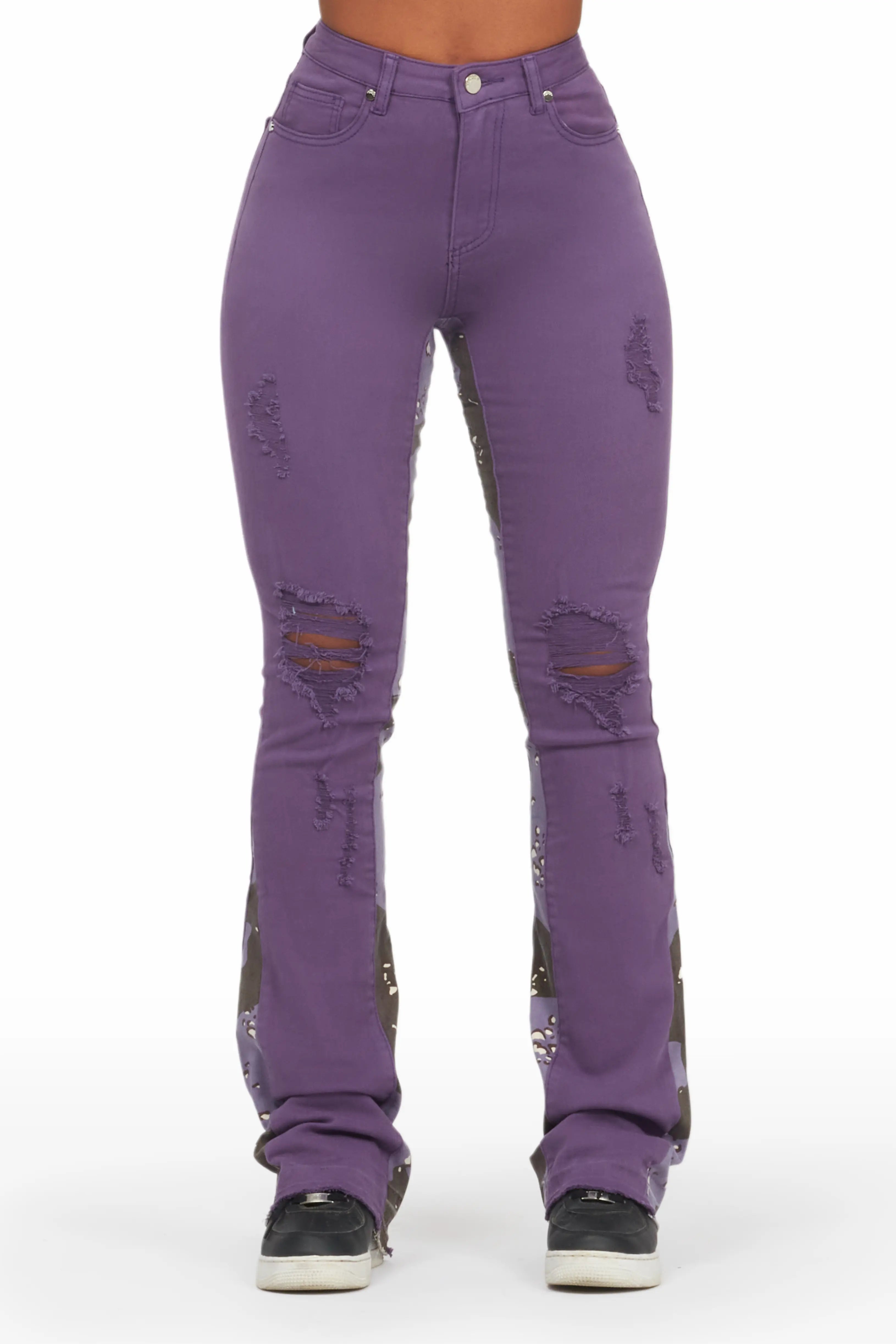 Khaleesy Purple Stacked Flare Jean