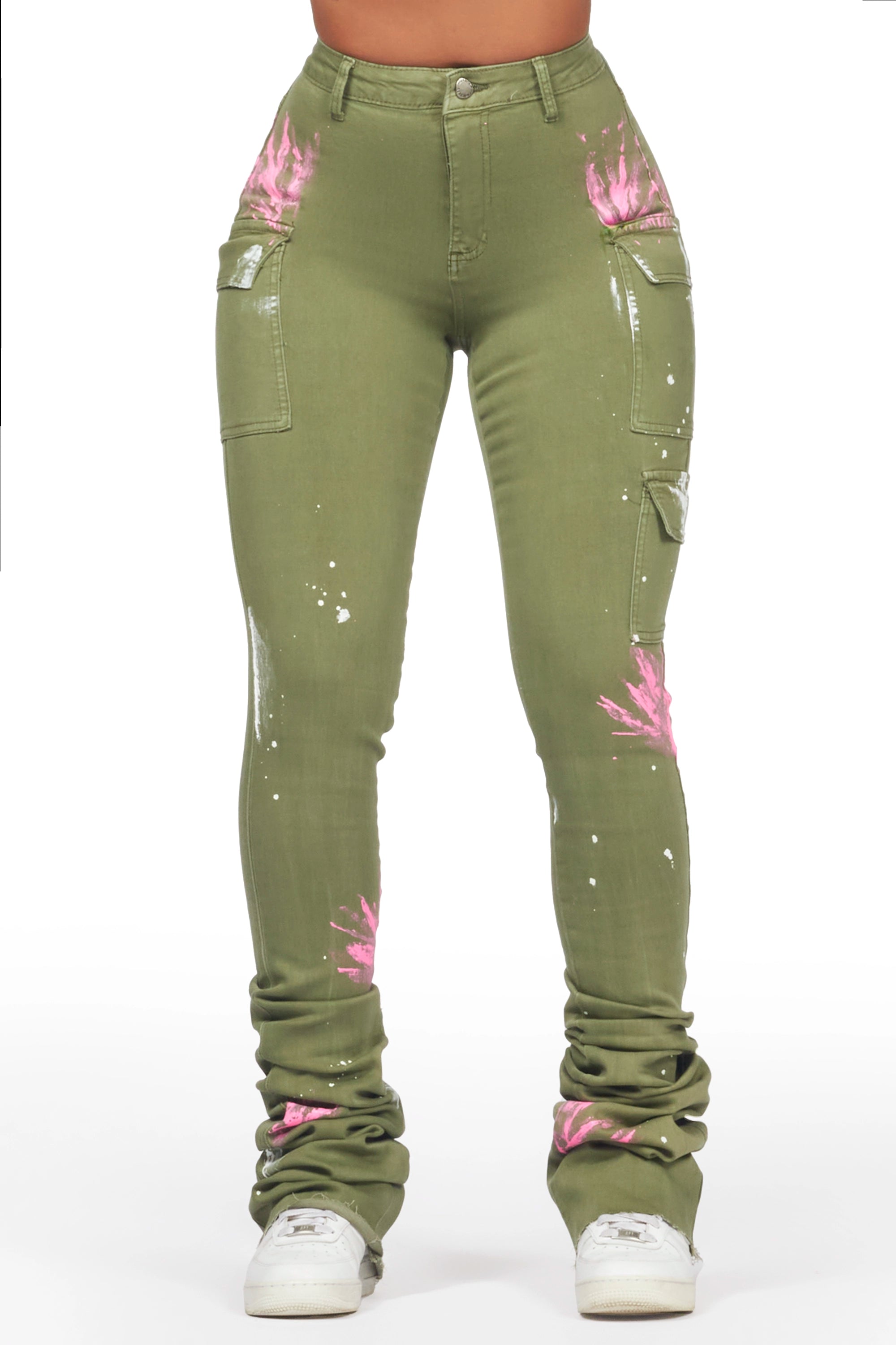 Breanna Olive Painted Super Stacked Jean