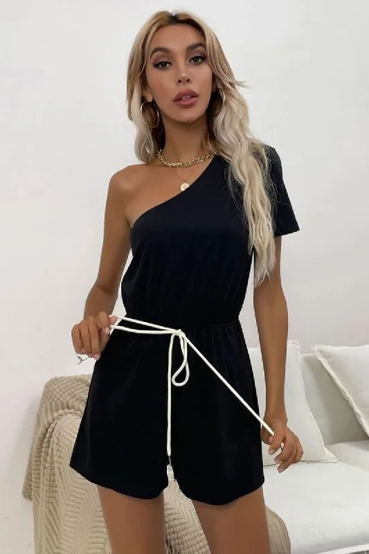 ONE SHOULDER STRAP SOLID COLOR JUMPSUIT