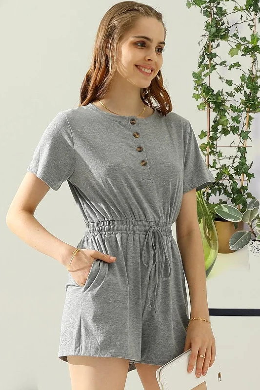 DRAWSTRING BUTTON UP POCKET JUMPSUIT