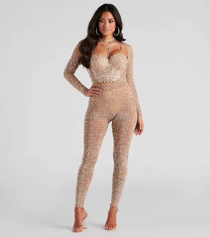 Iridescent Stunner Rhinestone-Embellished Sheer Catsuit