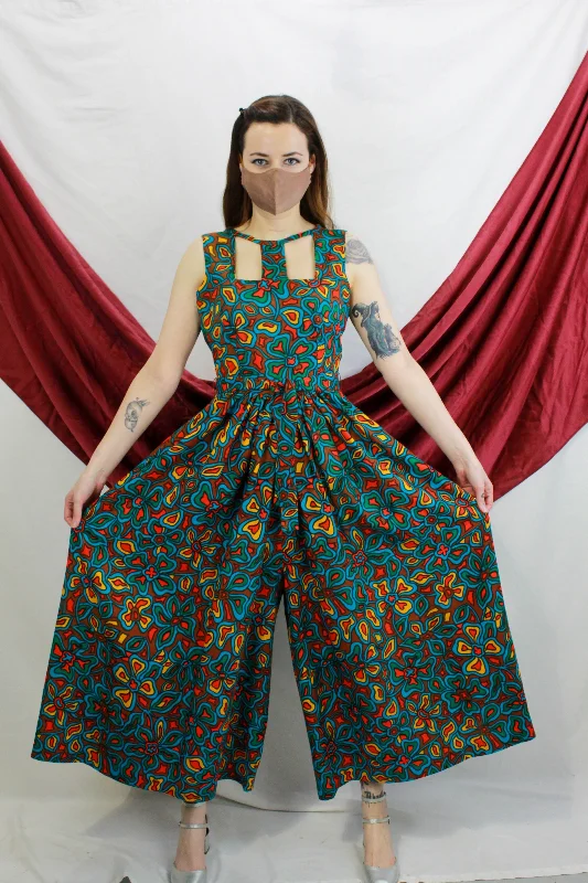 Vintage 1970s Psychedelic Abstract Print Palazzo Jumpsuit, Small