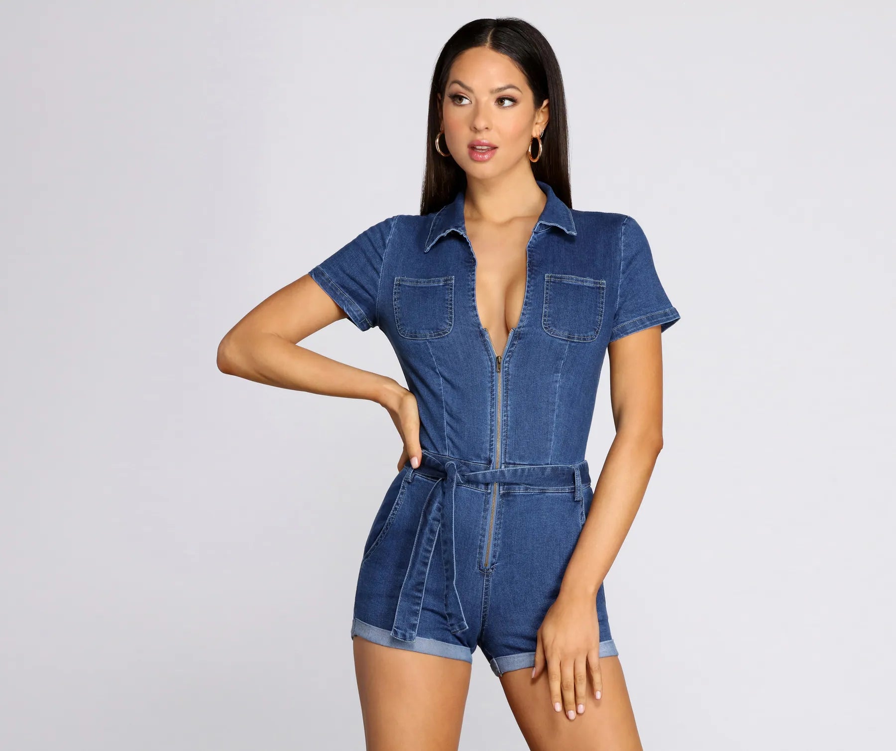 Yes You Can Utility Denim Romper