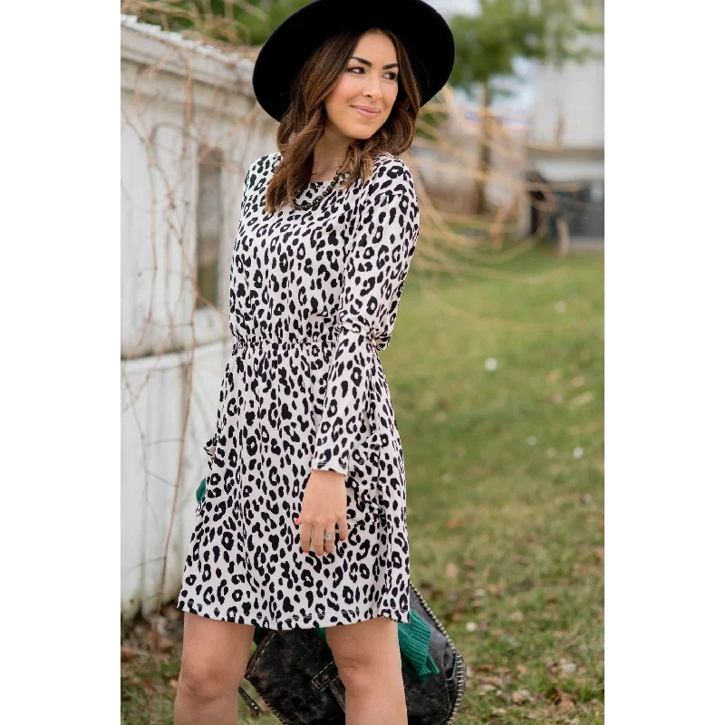 Leopard Long Sleeve Pocket Dress