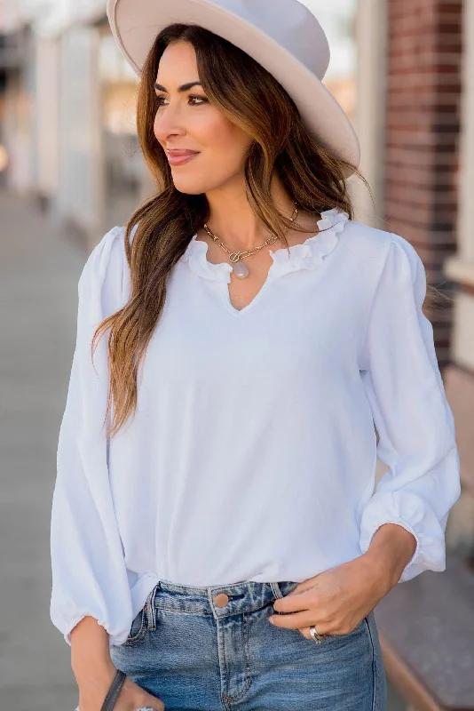 Long Sleeve Ruffle Neck Dressy Blouse