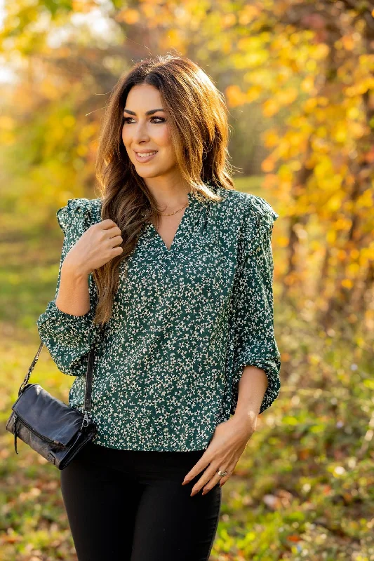 Mini Floral Double Flutter Shoulder Blouse