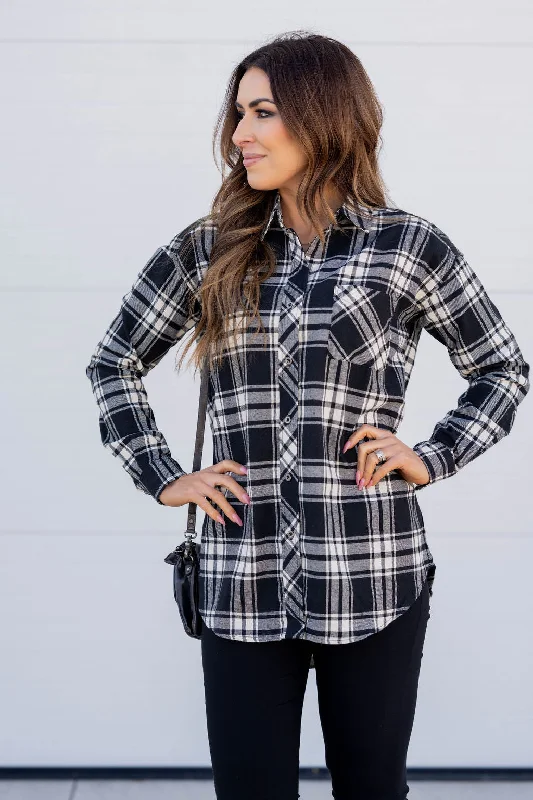 Plaid Single Pocket Button Up Flannel