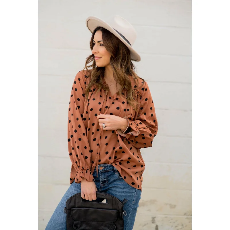 Polka Dot Drawstring Blouse