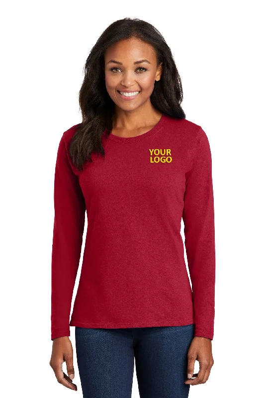 Port & Company Ladies Long Sleeve Customized Core Cotton Tee's, Red