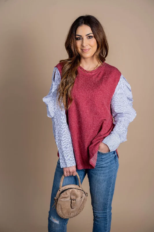 Seersucker Ruffle Sleeve Solid Body Blouse