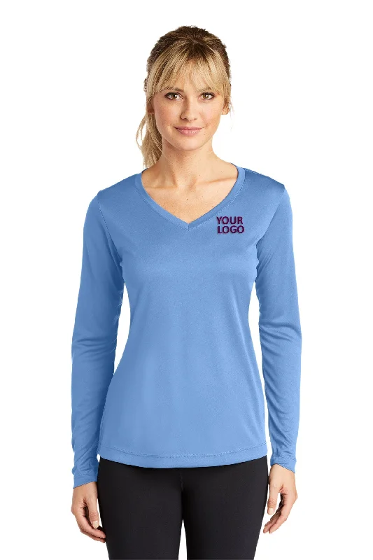 Sport-Tek Ladies Long Sleeve PosiCharge Competitor Custom V-Neck Tee's, Carolina Blue