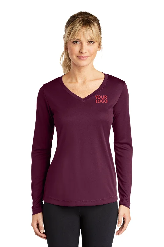 Sport-Tek Ladies Long Sleeve PosiCharge Competitor Customized V-Neck Tee's, Maroon