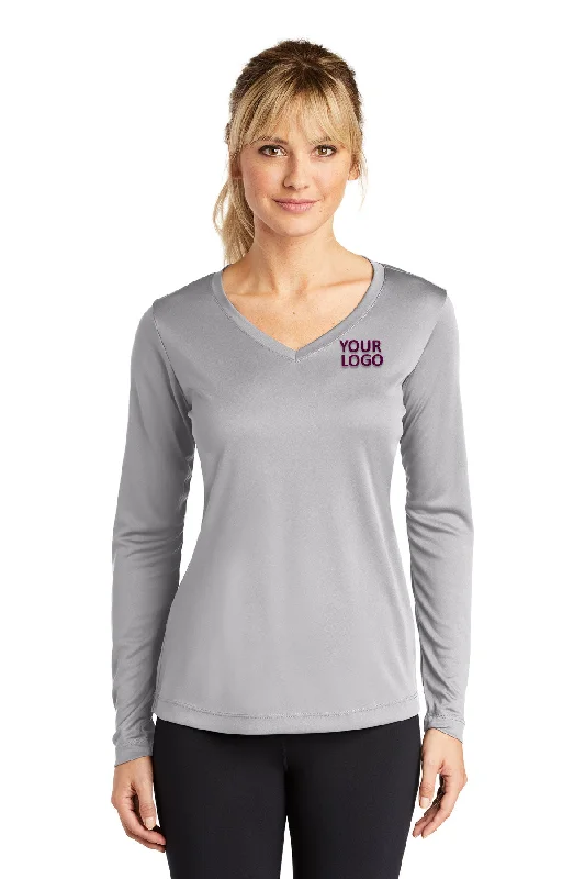 Sport-Tek Ladies Long Sleeve PosiCharge Competitor Customized V-Neck Tee's, Silver