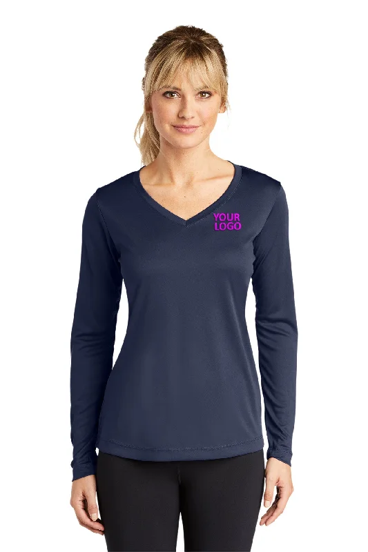 Sport-Tek Ladies Long Sleeve PosiCharge Competitor Branded V-Neck Tee's, True Navy