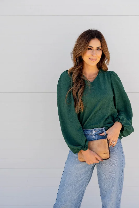 Textured Balloon Sleeve Blouse