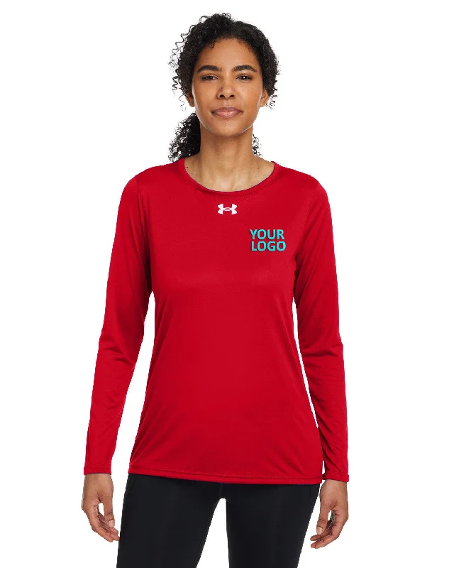 Under Armour Ladies Tech Long-Sleeve Customized T-Shirts, Red