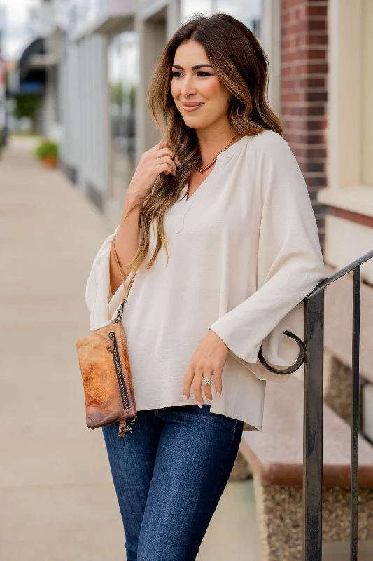 Wide Sleeve V-Neck Blouse