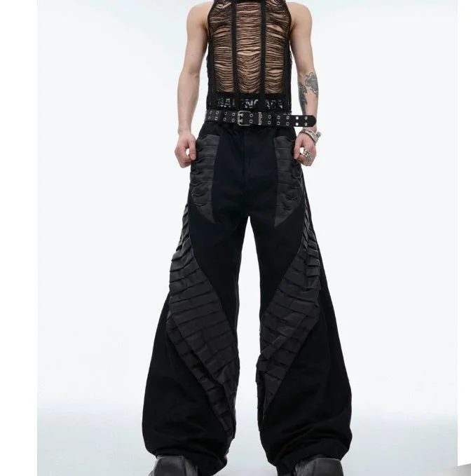 3D Spliced Pleats Loose Pants