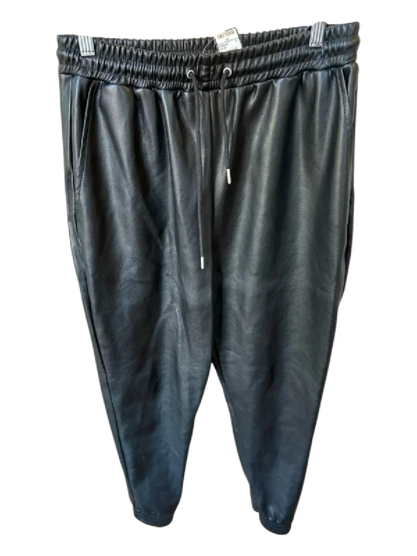 Avec Les Filles Size S Black Vegan Leather Drawstring Jogger Pants