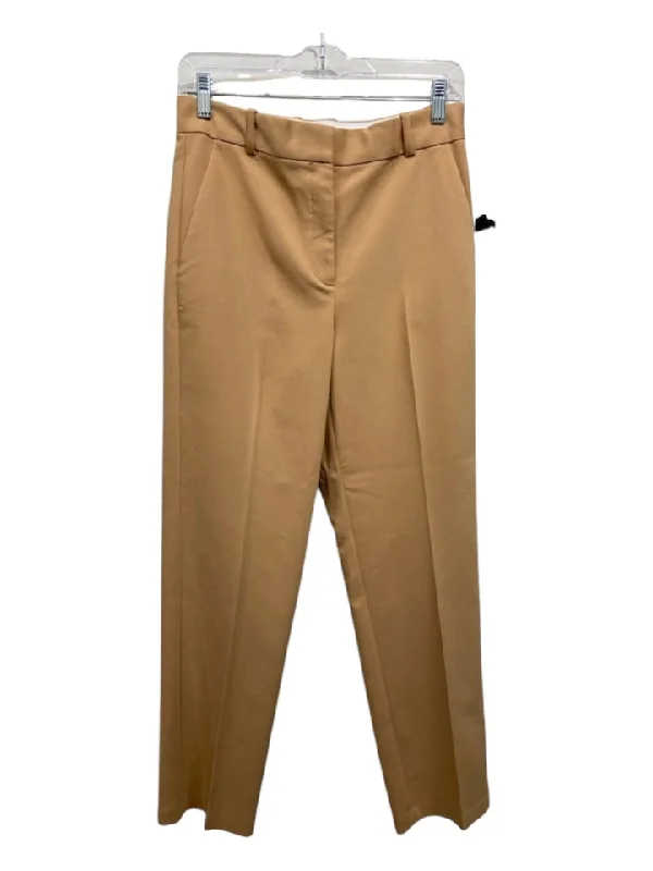 Babaton Size 6 Tan Brown Cotton & Polyester Low Rise Pleat Detail Straight Pants