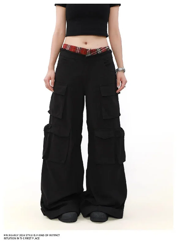 Plaid Double-Waist Cargo Pants