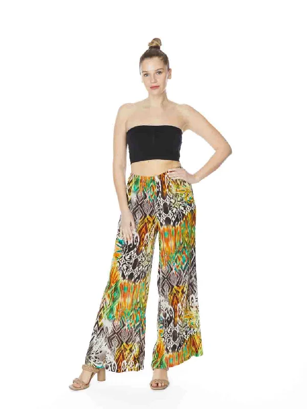 Tianello "Machu Picchu" Print Washable Silk "Palazzo" Pant