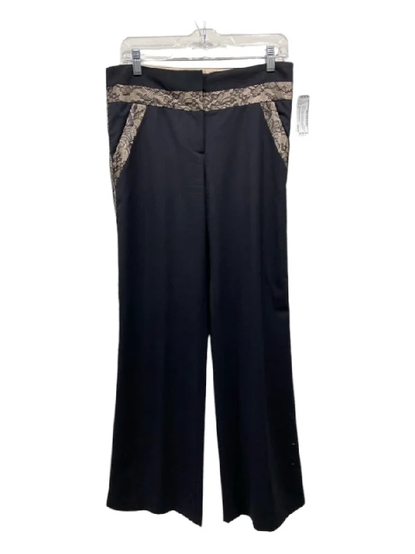 Diane Von Furstenberg Size 6 Black & Beige Wool Blend Side Panel Lace Pants