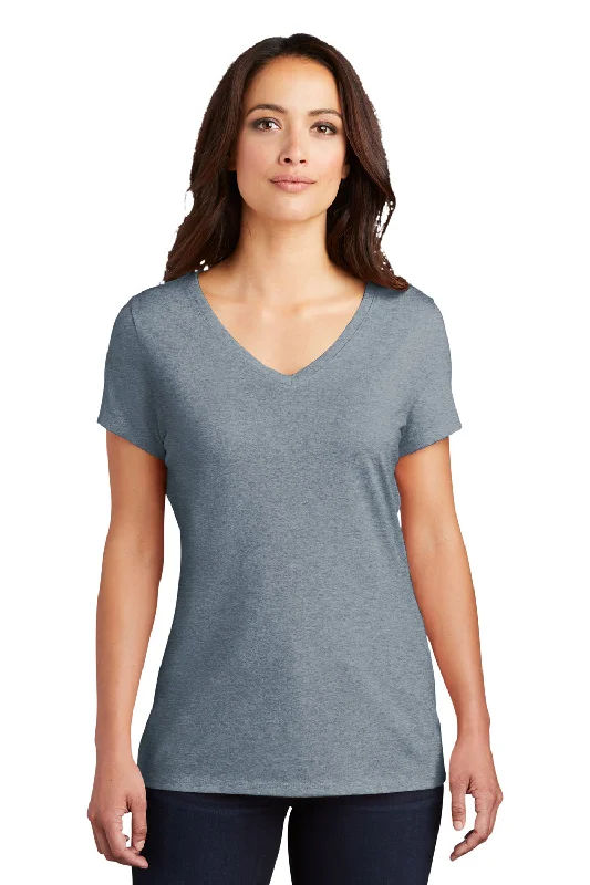 District Womens Perfect Tri Short Sleeve V-Neck T-Shirt - Heather Flint Blue