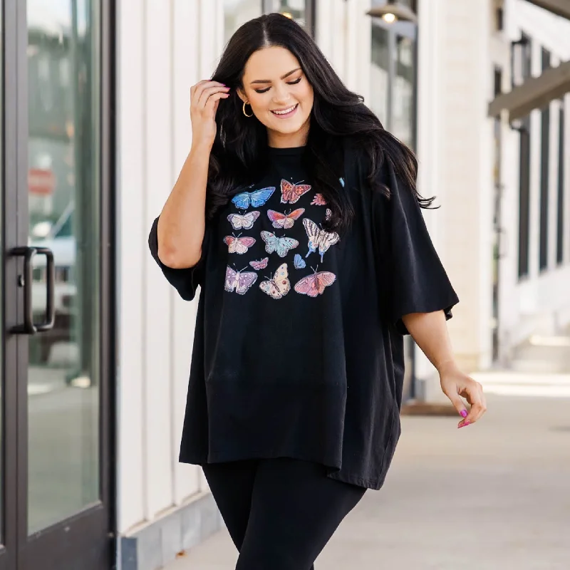 Feeling Butterflies Boyfriend Tee, Black