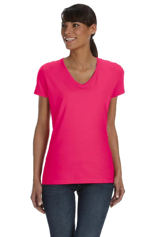 Fruit Of The Loom Womens HD Jersey Short Sleeve V-Neck T-Shirt - Cyber Pink