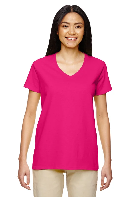 Gildan Womens Short Sleeve V-Neck T-Shirt - Heliconia Pink