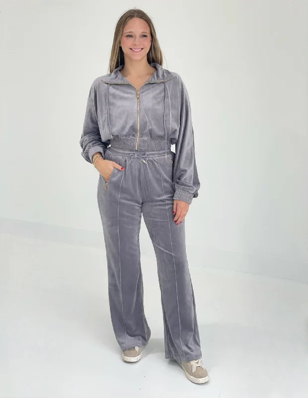 Jasmine Velour Tracksuit - Taro Grey