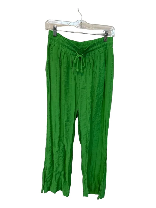 Jason Wu Size L Green Rayon Blend Drawstring Perforated Wide Leg Pants