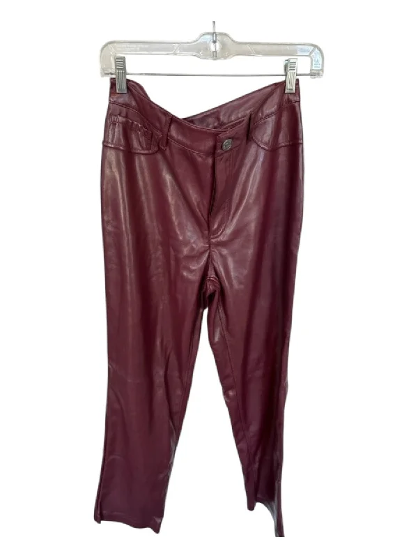 Joie Size 8 Maroon Vegan Leather High Rise Straight Leg Pants