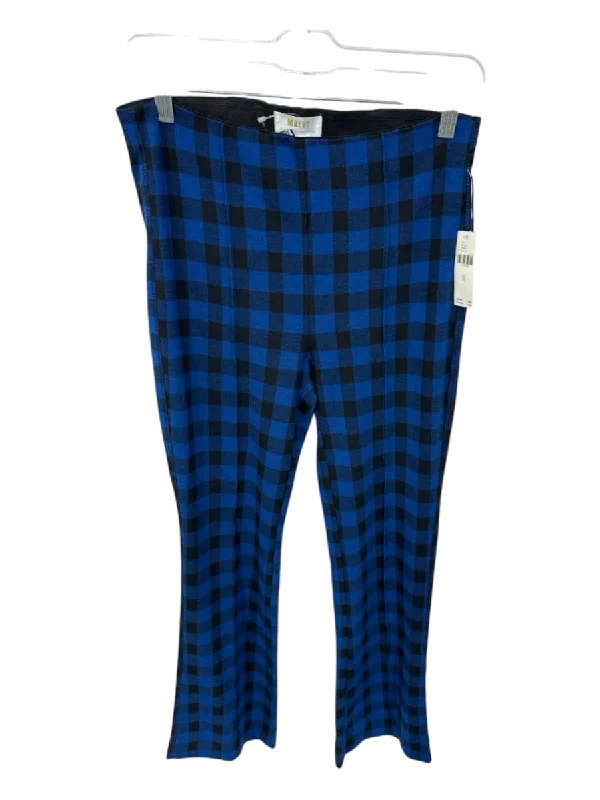 Maeve Size XS Black & Blue Polyester Blend Elastic Waist Checkered Pants