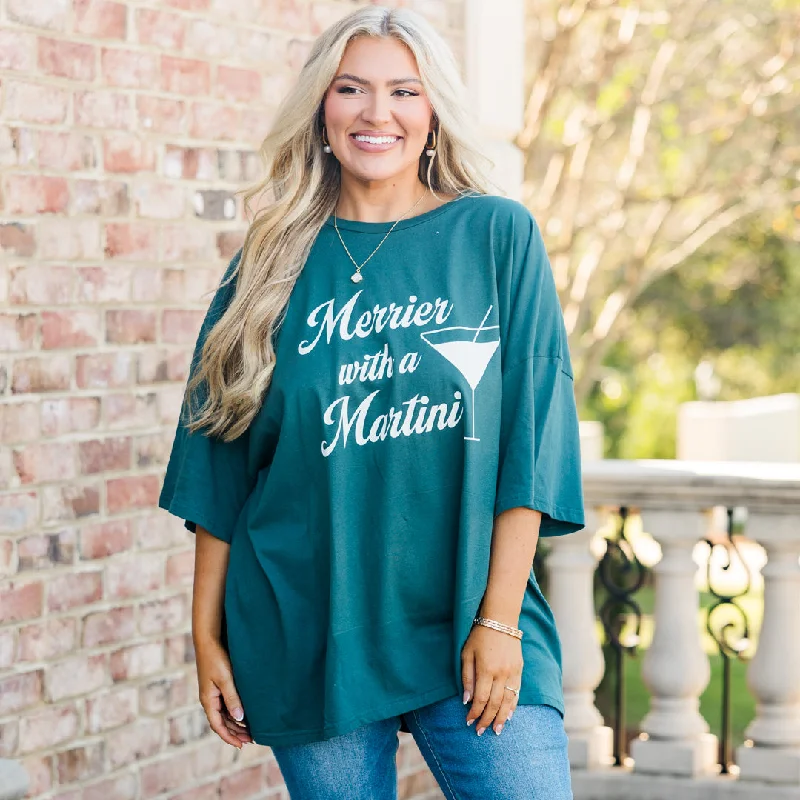 Merrier With A Martini Boyfriend Tee, Peacock