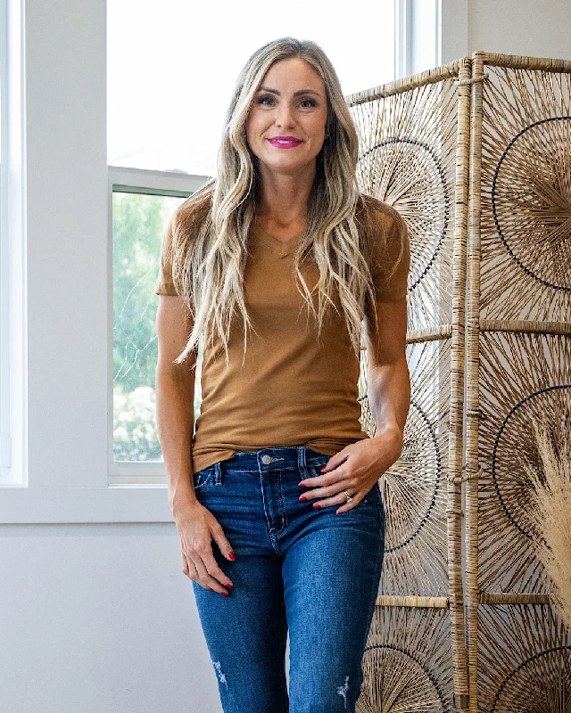 Essential V Neck Top - Deep Camel