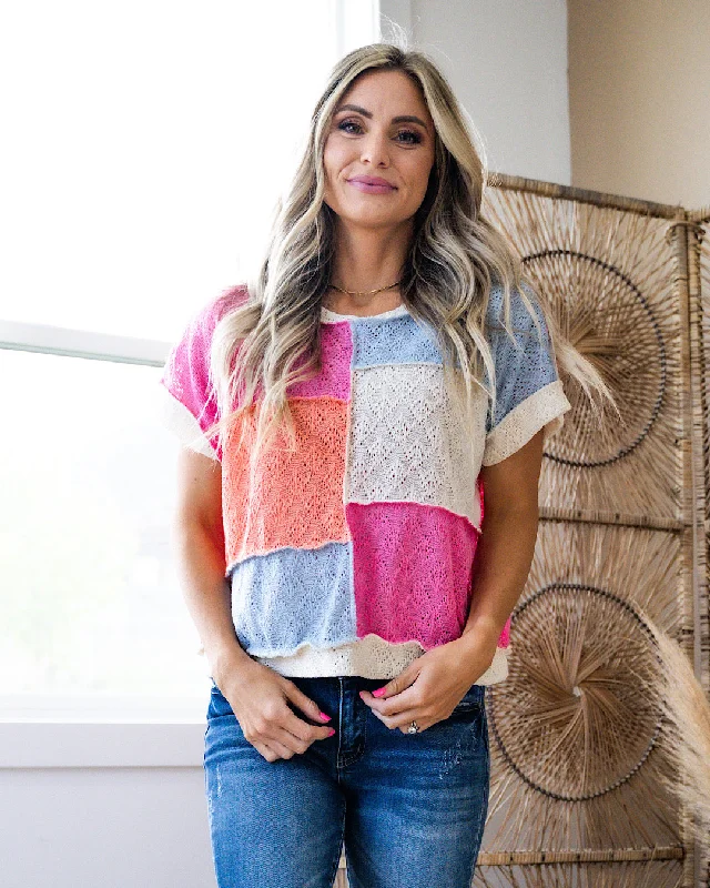 Tenley Color Block Knit Top - Pink, Coral & Blue FINAL SALE